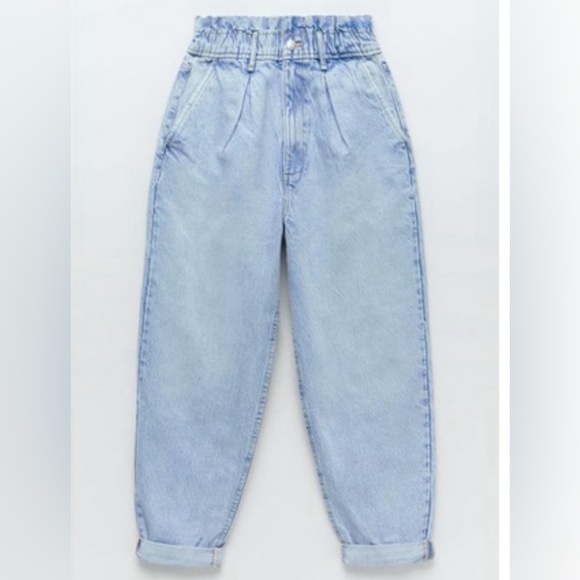 ZARA PAPER BAG HIGH RISE TAPER LEG ANKLE GATHERED WAISTBAND BLOGGER FAVORITE 32 - Picture 1 of 14
